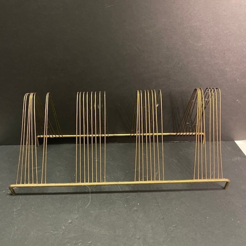 Vintage Mid Century Gold‎ Wire Record Rack LP Vinyl Album Storage Holder